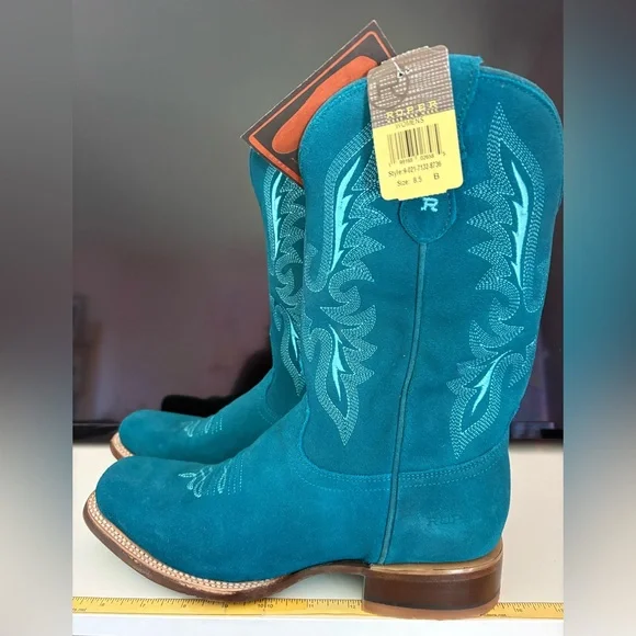 Roper Teal Suede Western Boots with Embroidery - Picture 2 of 11